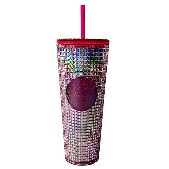Starbucks Iridescent Pink & Silver Grid Tumbler Cold Cup 24oz Venti 2023 NWT - Picture 1 of 7